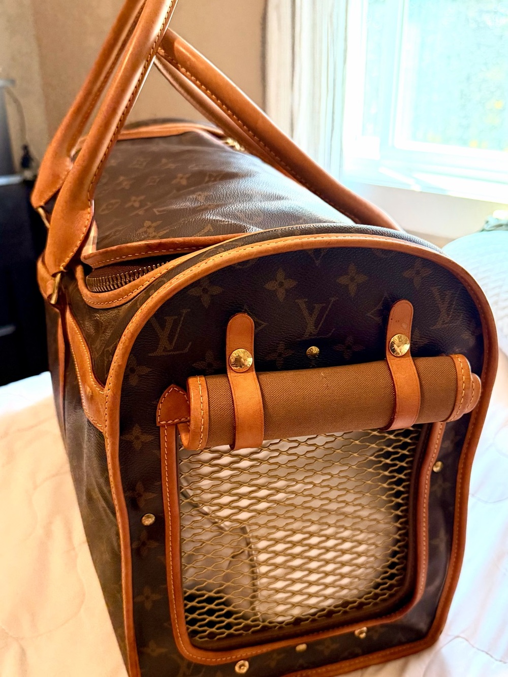 Louis Vuitton Brown Monogram Canvas Pet Carrier with Tan Leather Trim